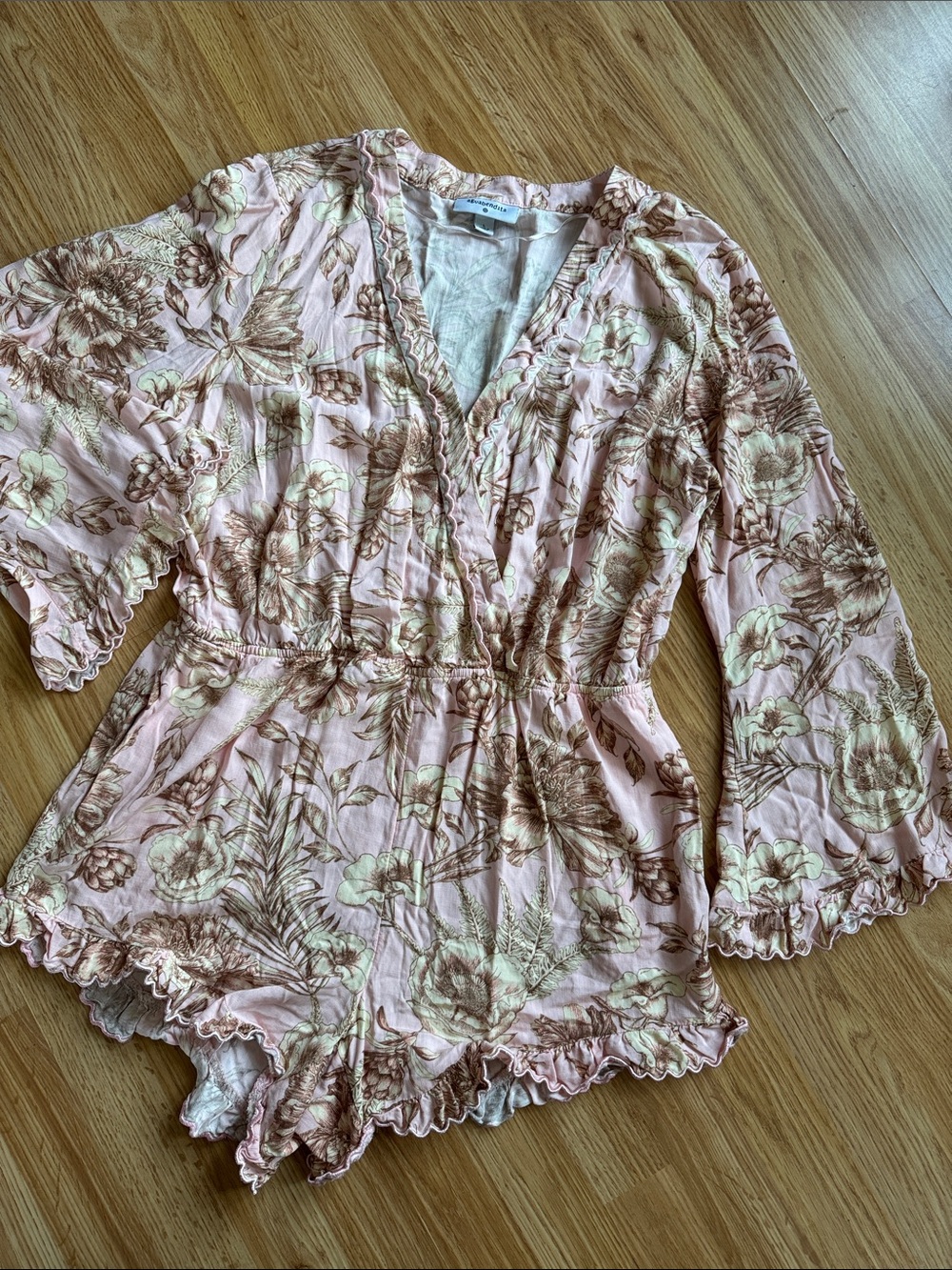 Aguabendita Floral Pink Lace-Trim Romper 🎯 Size L